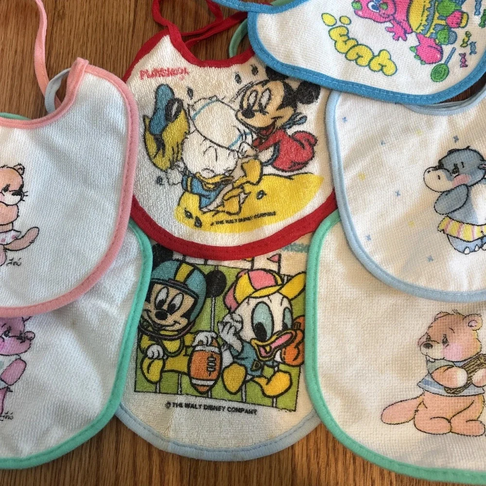 Vintage Playskool Disney And Others Lot Of 7 Bibs Cloth Vinyl